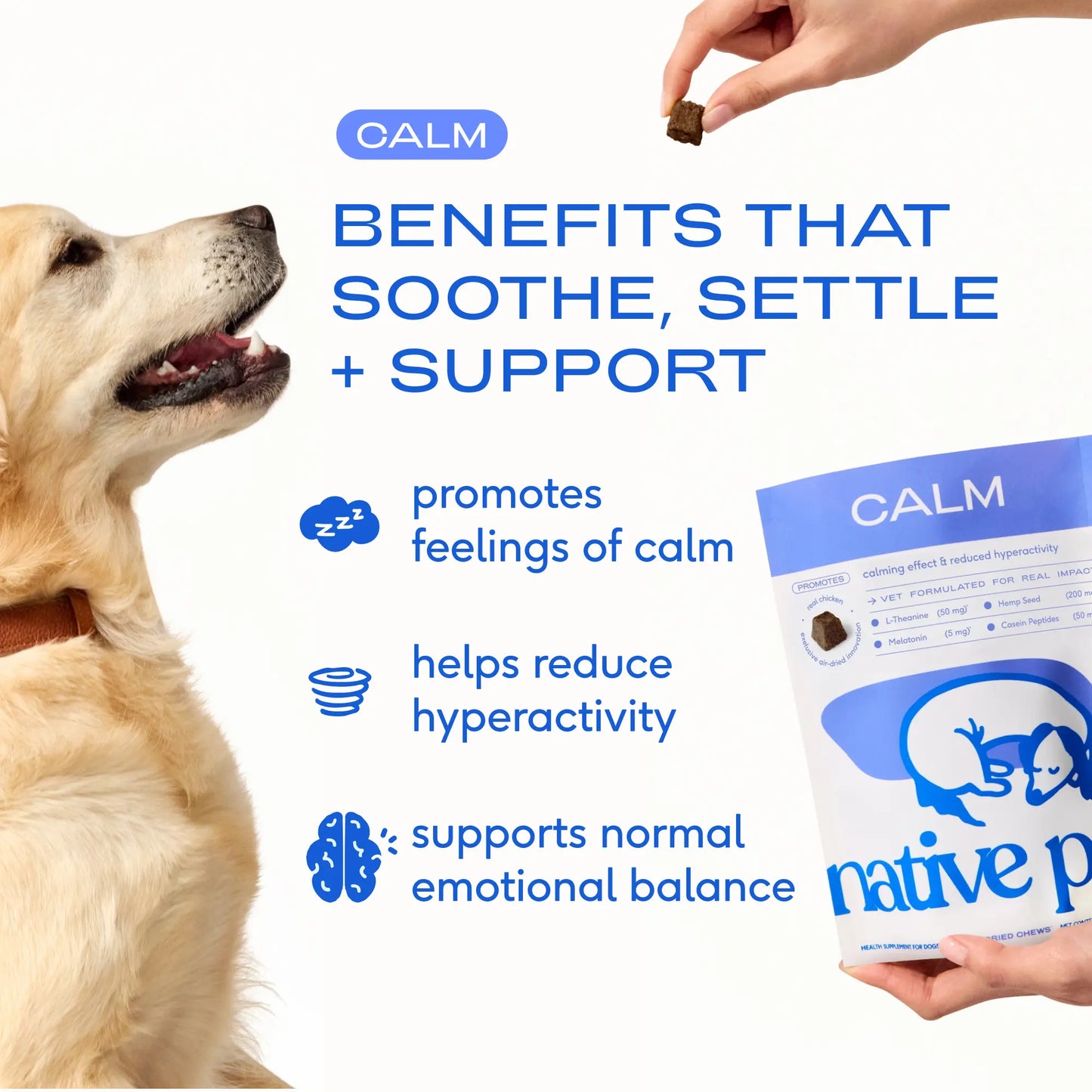 Native Pet Calming Chews for Dogs - All-Natural Grain-Free Treats with Melatonin and L-Theanine for Anxiety Relief and Stress Management