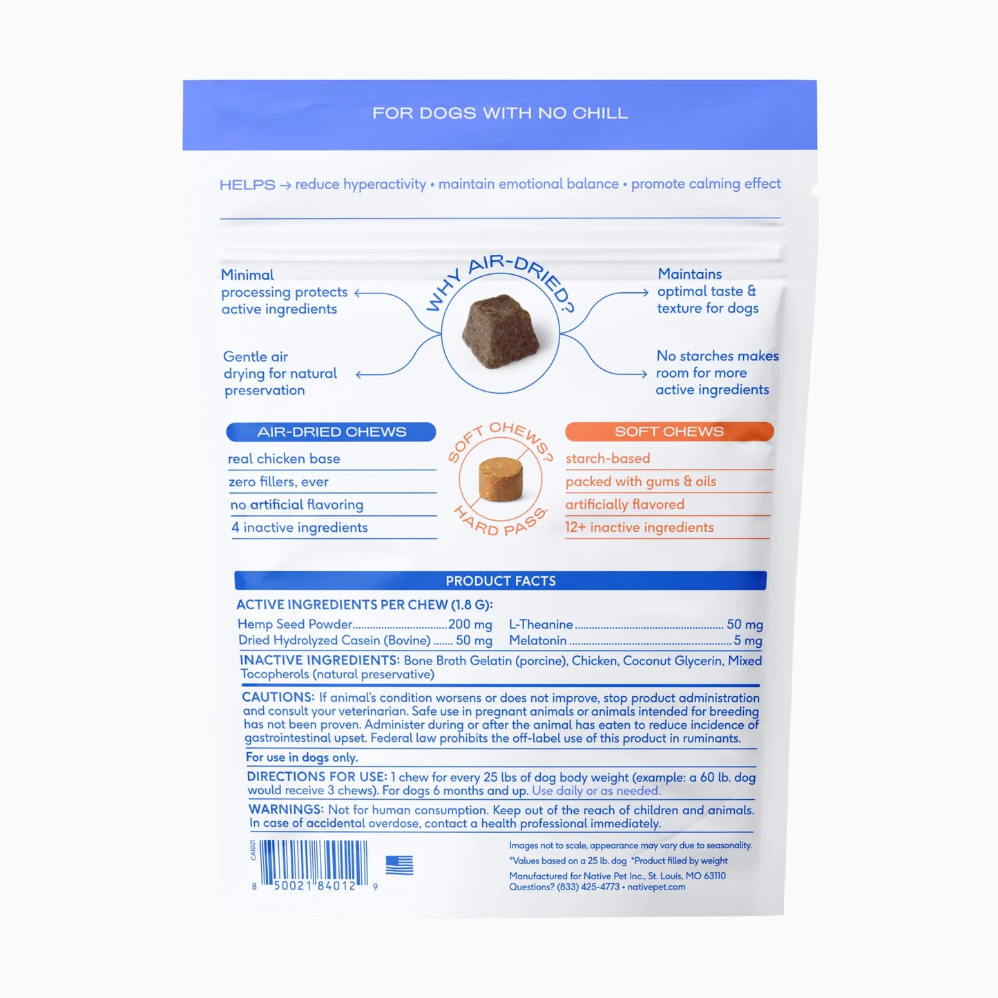 Native Pet Calming Chews for Dogs - All-Natural Grain-Free Treats with Melatonin and L-Theanine for Anxiety Relief and Stress Management