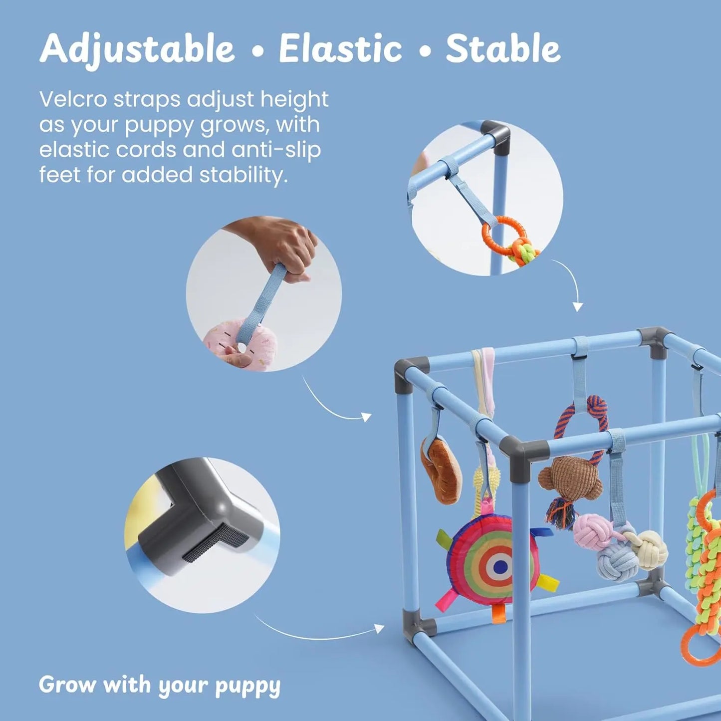 Nocciola Interactive Play Gym for Dogs - Enrichment Activity Frame with 8 Hanging Squeaky Ropes and Teething Toys, Ideal for Puppies and Small Dogs