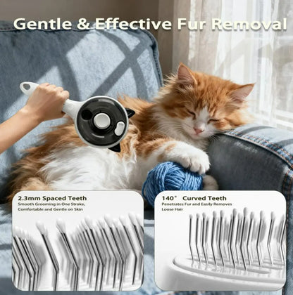 Pet Hair Removal Brush for Cats and Dogs – Deshedding and Grooming Tool with One-Button Hair Removal Feature, Vacuum Brush, and Fur Removal Comb