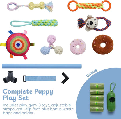 Nocciola Interactive Play Gym for Dogs - Enrichment Activity Frame with 8 Hanging Squeaky Ropes and Teething Toys, Ideal for Puppies and Small Dogs