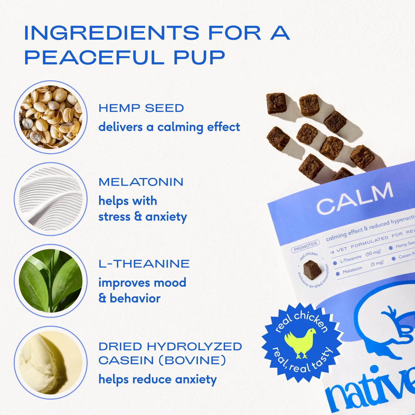 Native Pet Calming Chews for Dogs - All-Natural Grain-Free Treats with Melatonin and L-Theanine for Anxiety Relief and Stress Management