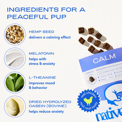 Native Pet Calming Chews for Dogs - All-Natural Grain-Free Treats with Melatonin and L-Theanine for Anxiety Relief and Stress Management