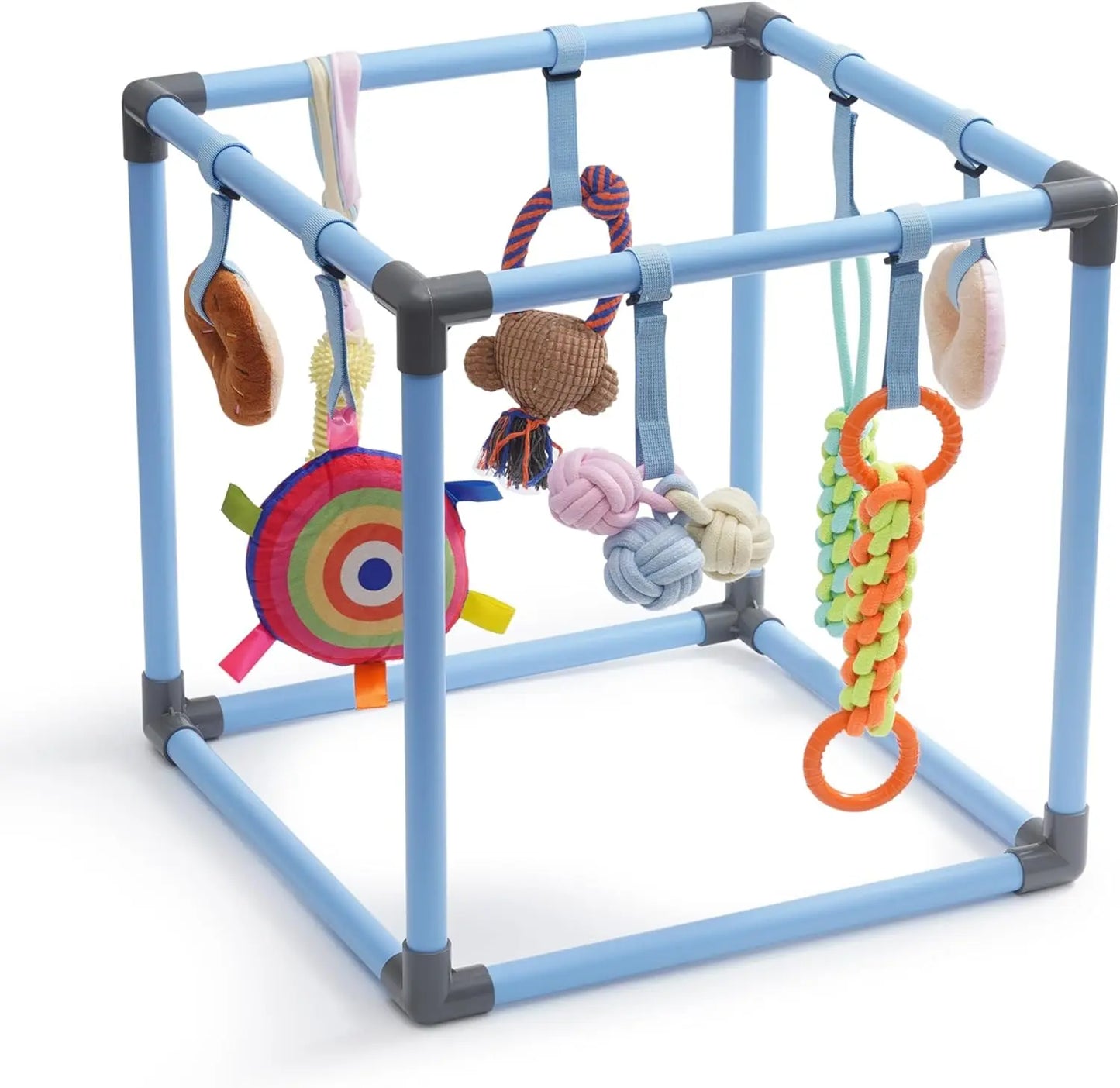 Nocciola Interactive Play Gym for Dogs - Enrichment Activity Frame with 8 Hanging Squeaky Ropes and Teething Toys, Ideal for Puppies and Small Dogs